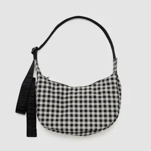 Small Nylon Crescent Bag in Black And White Gingham by Baggu