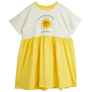 Sun Short Sleeve Dress in Off White / Yellow by Mini Rodini