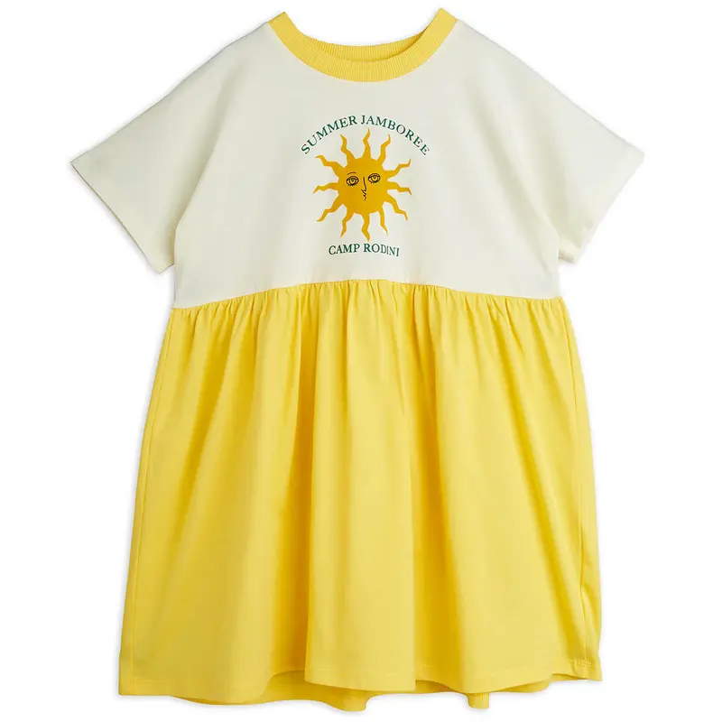 Sun Short Sleeve Dress in Off White / Yellow by Mini Rodini