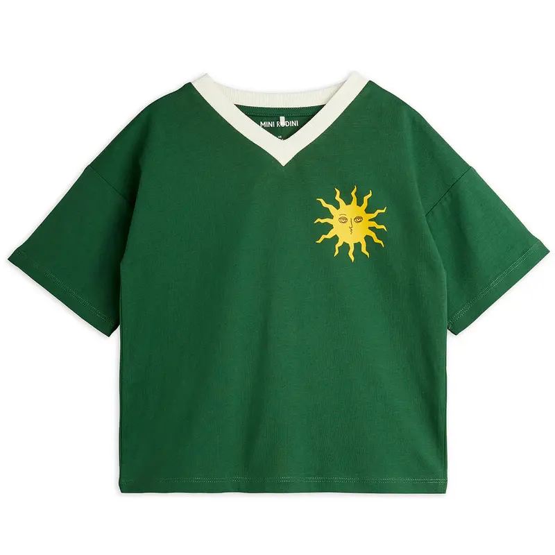 Sun V-Neck Tee in Green by Mini Rodini
