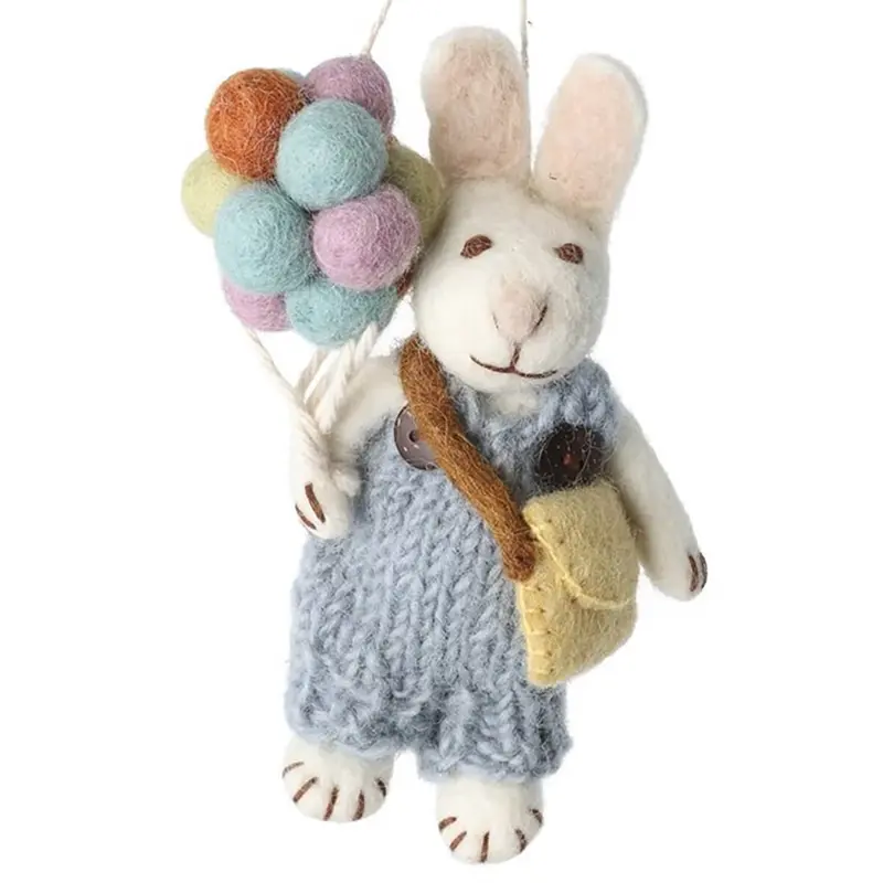 White Bunny Boy With Blue Pants And Balloons Hanging Decoration by Gry & Sif
