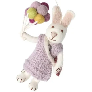 White Bunny Girl With Lavender Dress And Balloons Hanging Decoration by Gry & Sif