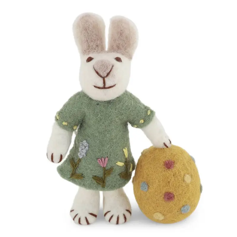White Bunny With Green Dress And Big Egg Hanging Decoration by Gry & Sif