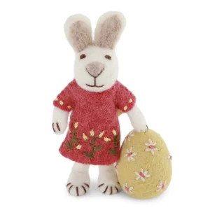 White Bunny With Melon Dress And Big Egg Hanging Decoration by Gry & Sif