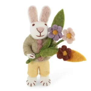 White Bunny With Tie And Flowers Hanging Decoration by Gry & Sif