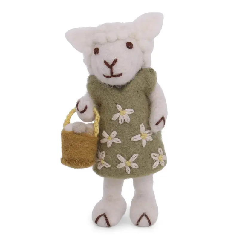 White Sheep With Green Dress And Egg Basket Hanging Decoration by Gry & Sif