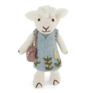 White Sheep With Light Blue Dress And Purse Hanging Decoration by Gry & Sif