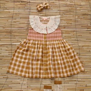 Ibiza Top And Hairclip in Caramel Honeycomb Check by Bonjour