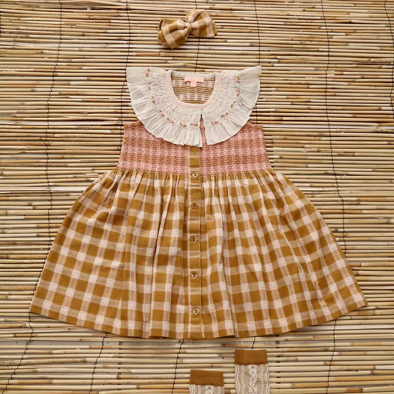 Ibiza Top And Hairclip in Caramel Honeycomb Check by Bonjour