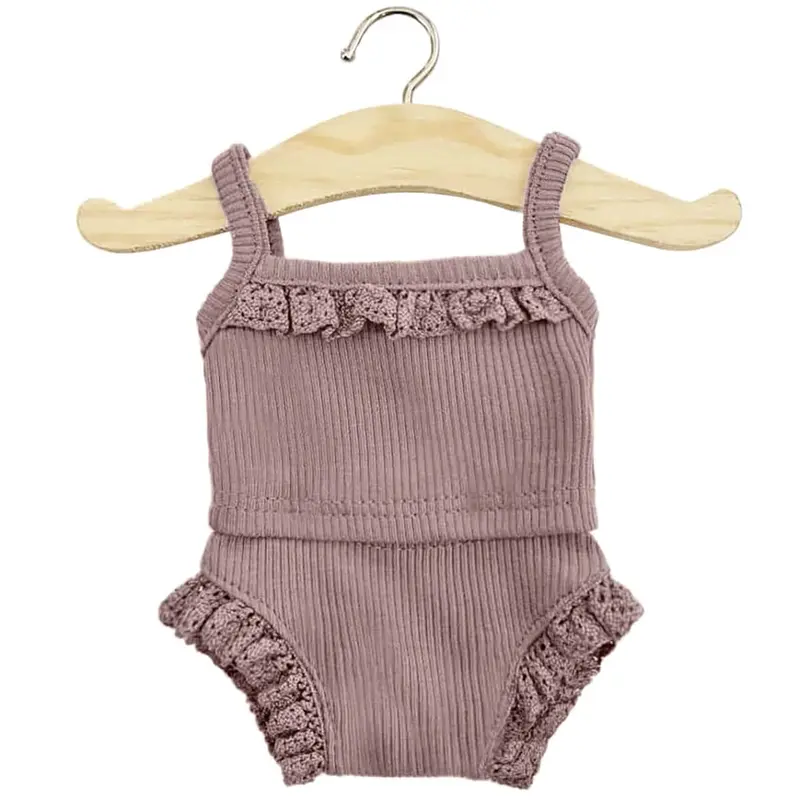 Lace Trim Ribbed Girl's Underwear Set (34cm Doll) in Dark Orchid by Minikane
