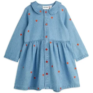 Mini Hearts AOP Woven Dress in Blue by Mini Rodini