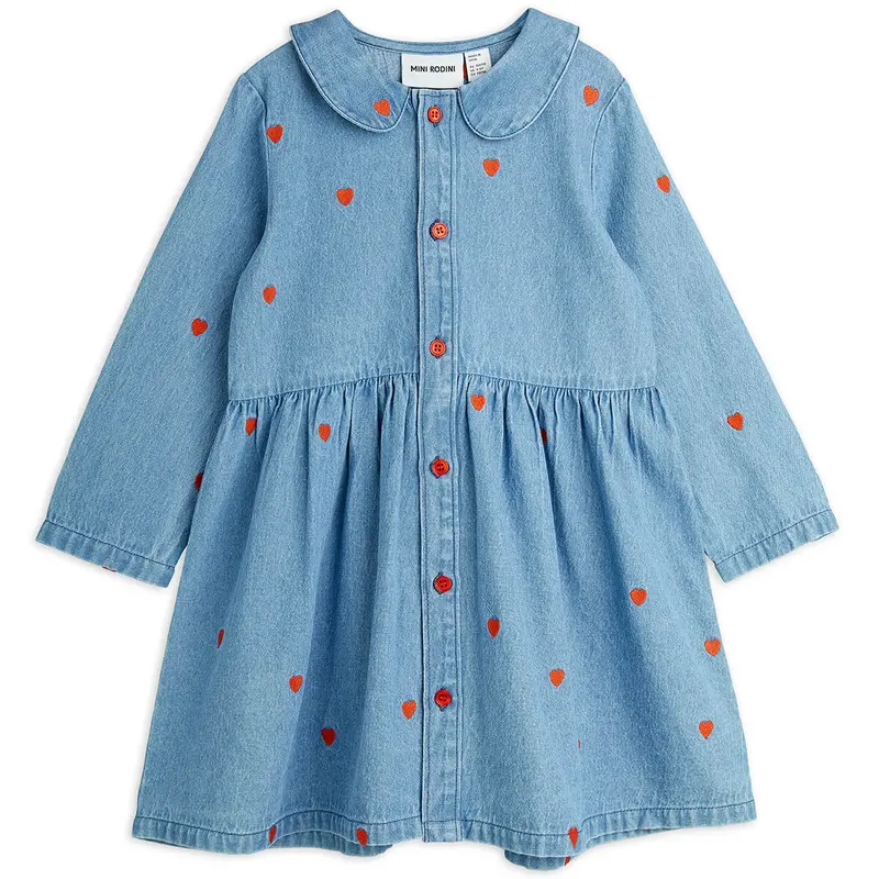 Mini Hearts AOP Woven Dress in Blue by Mini Rodini