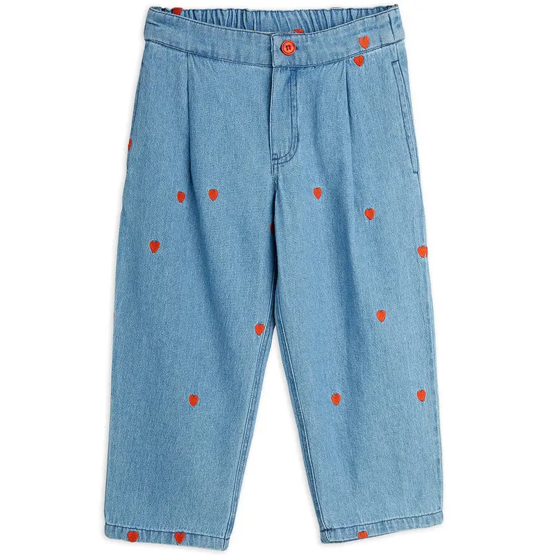 Mini Hearts AOP Woven Trousers in Blue by Mini Rodini