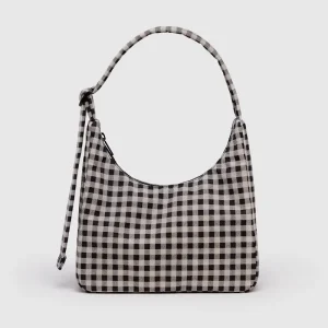 Mini Nylon Shoulder Bag in Black and White Gingham by Baggu