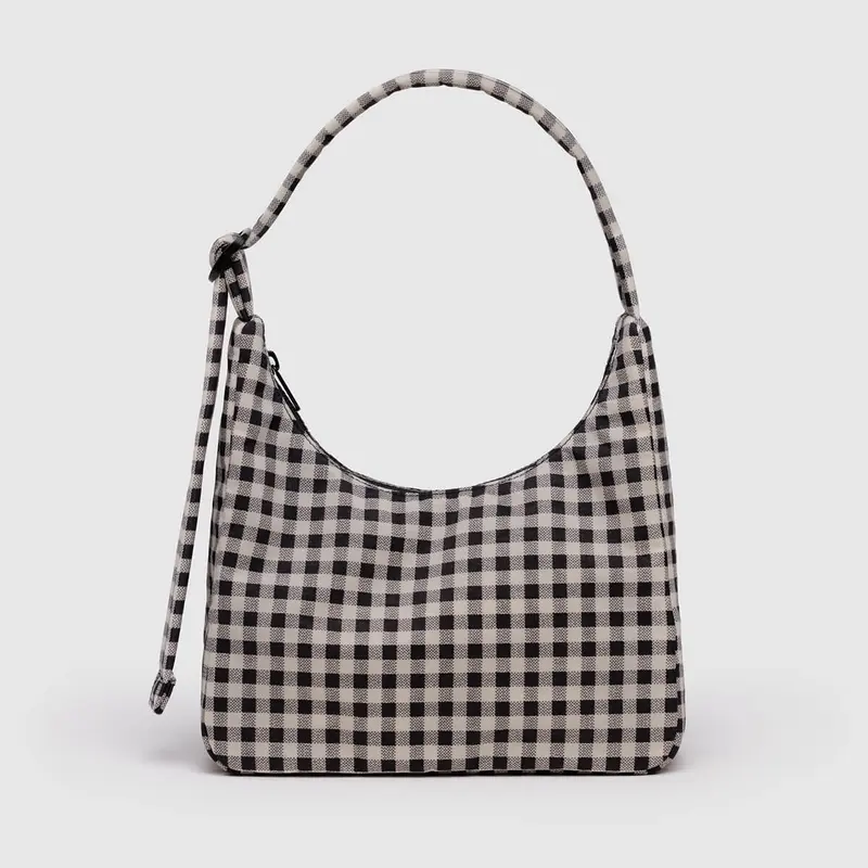 Mini Nylon Shoulder Bag in Black and White Gingham by Baggu