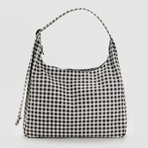 Nylon Shoulder Bag in Black And White Gingham by Baggu