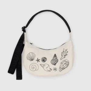 Small Nylon Crescent Bag in Embroidered Shells by Baggu