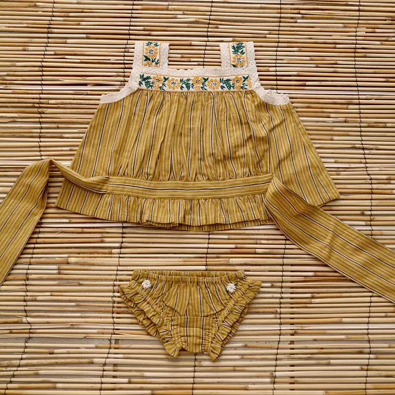 Top And Panty Set in Curry Transat Stripe by Bonjour