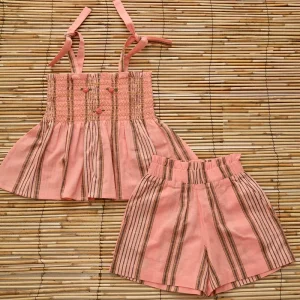 Top And Shorts Set in Pink Transat Stripe by Bonjour - Last One In Stock - 10 Years