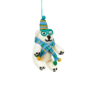 Cosmo The Polar Bear Hanging Christmas Decoration by Felt So Good