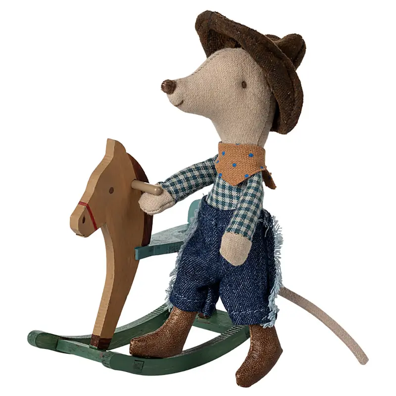Cowboy Mouse on a Rocking Horse by Maileg