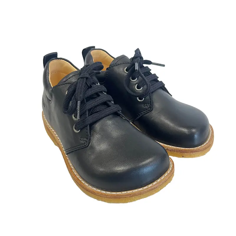 Wide Fit Lace Up Shoe in Black (Black Laces) by Angulus