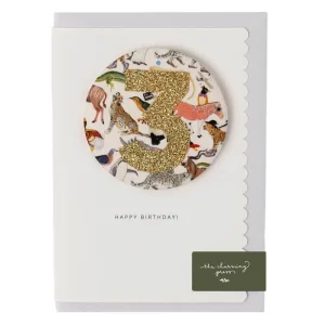 Age 3 Badge Greetings Card in Queue For The Zoo Liberty Print by The Charming Press