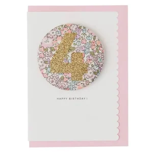 Age 4 Badge Greetings Card in Michelle Liberty Print by The Charming Press