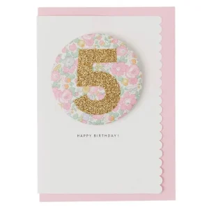 Age 5 Badge Greetings Card in Betsy Ann Liberty Print by The Charming Press