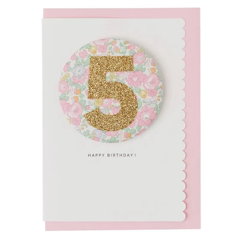 Age 5 Badge Greetings Card in Betsy Ann Liberty Print by The Charming Press