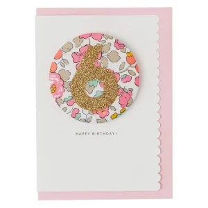 Age 6 Badge Greetings Card in Betsy Pink Liberty Print by The Charming Press