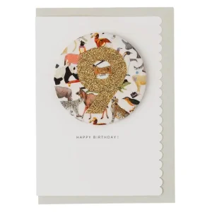 Age 9 Badge Greetings Card in Queue For The Zoo Liberty Print by The Charming Press