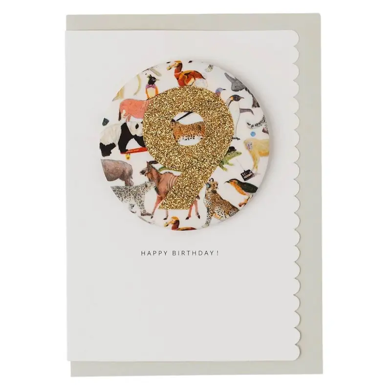 Age 9 Badge Greetings Card in Queue For The Zoo Liberty Print by The Charming Press