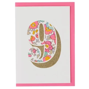 Age 9 Greetings Card in Betsy Pink Liberty Print by The Charming Press