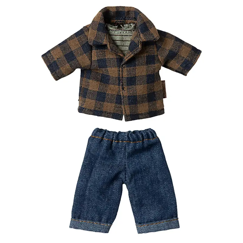 Brown Checked Shirt & Pants Set for Dad Mouse by Maileg