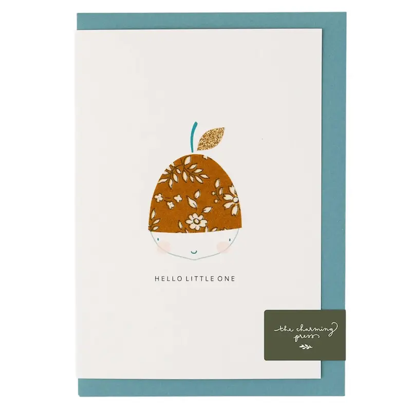 Liberty Acorn New Baby Greetings Card in Capel Mustard Liberty Print by The Charming Press