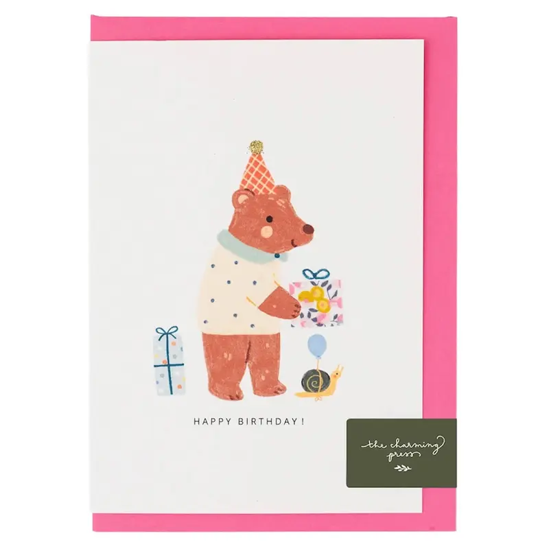 Liberty Bear Birthday Greetings Card in Wiltshire Bud Liberty Print by The Charming Press