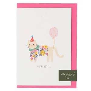 Liberty Party Cat Birthday Greetings Card in Wiltshire Bud Liberty Print by The Charming Press