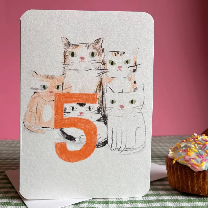 5 Today Cats Birthday Greetings Card by Laura Skilbeck Cards