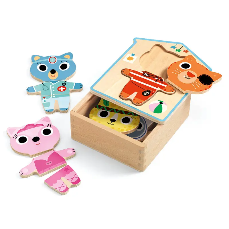 Cat Dress Up Mix Wooden Puzzle Box by Djeco