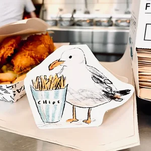 Seagull And Chips Seaside Greetings Card by Laura Skilbeck Cards