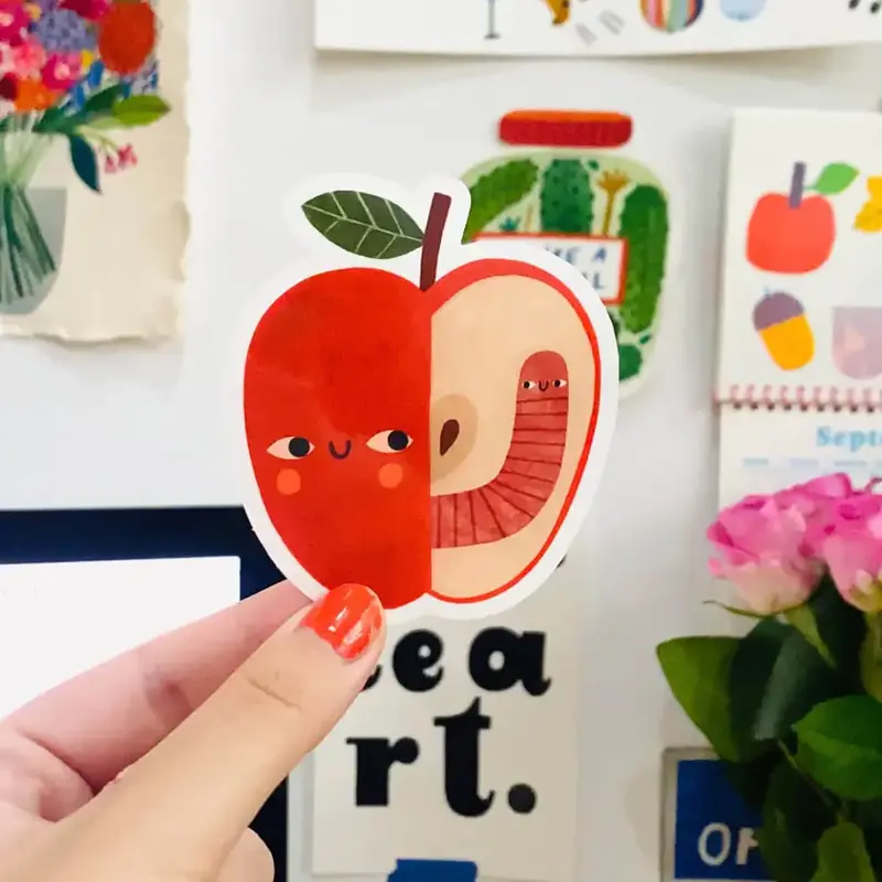 Apple & Worm Sticker by Daria Solak Illustrations
