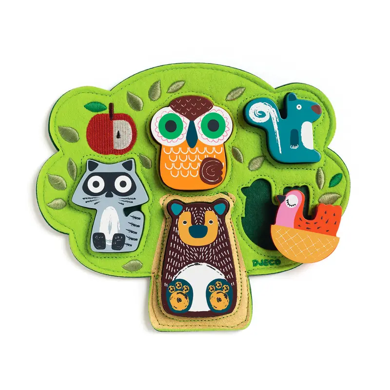 Oski Wooden / Felt Animal Tree Relief Puzzle by Djeco