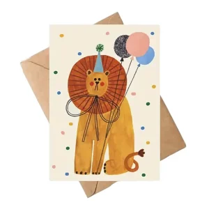 Party Lion Birthday Greetings Card by Daria Solak Illustrations