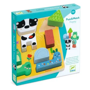 Puzz & Match Happy Wooden Puzzle And Construction Game by Djeco