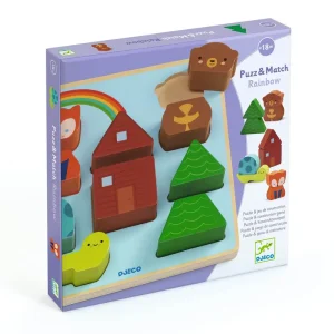 Puzz & Match Rainbow Wooden Puzzle And Construction Game by Djeco