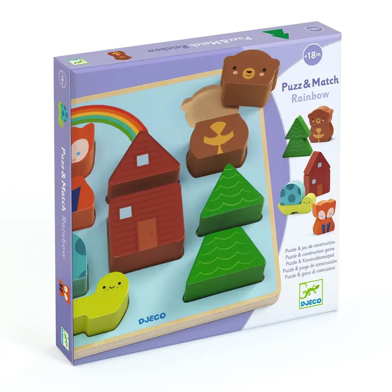 Puzz & Match Rainbow Wooden Puzzle And Construction Game by Djeco