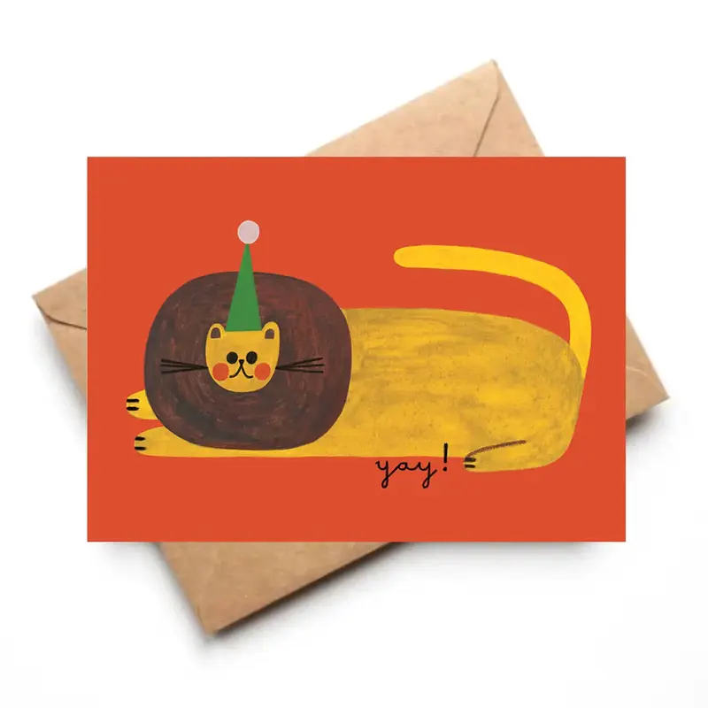 Yay! Lion Birthday Greetings Card by Daria Solak Illustrations