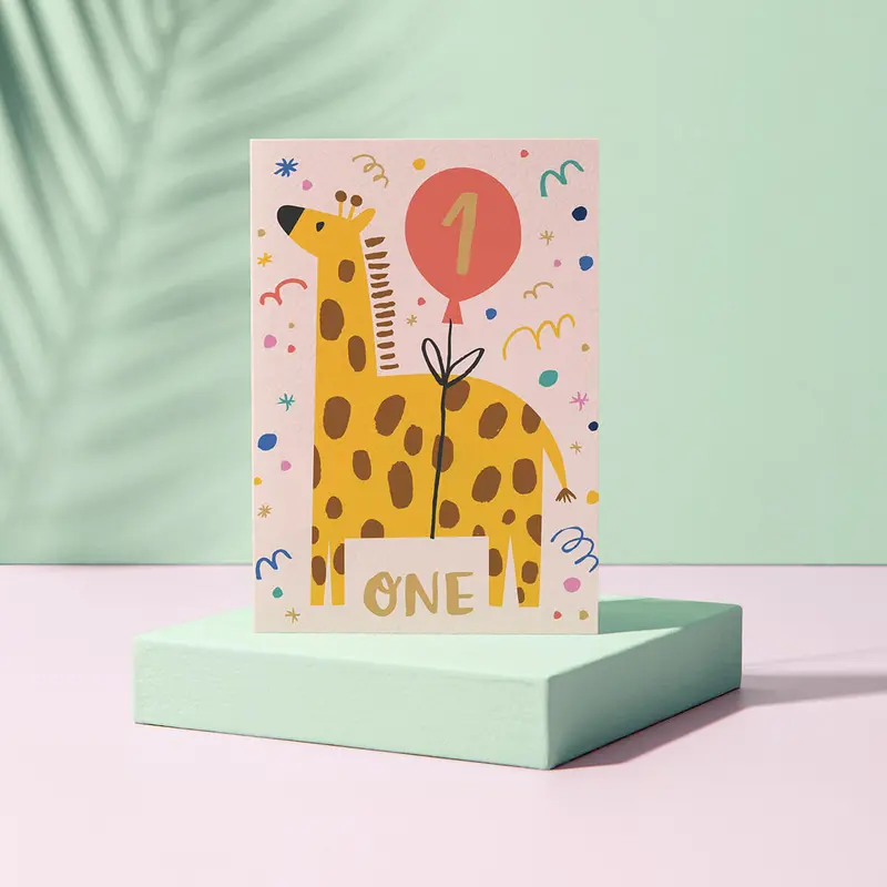 1 Giraffe Age Greetings Card by Rumble Cards