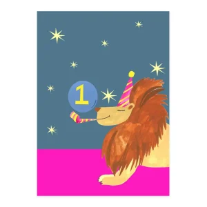 Age 1 Party Lion Birthday Greetings Card by Hutch Cassidy